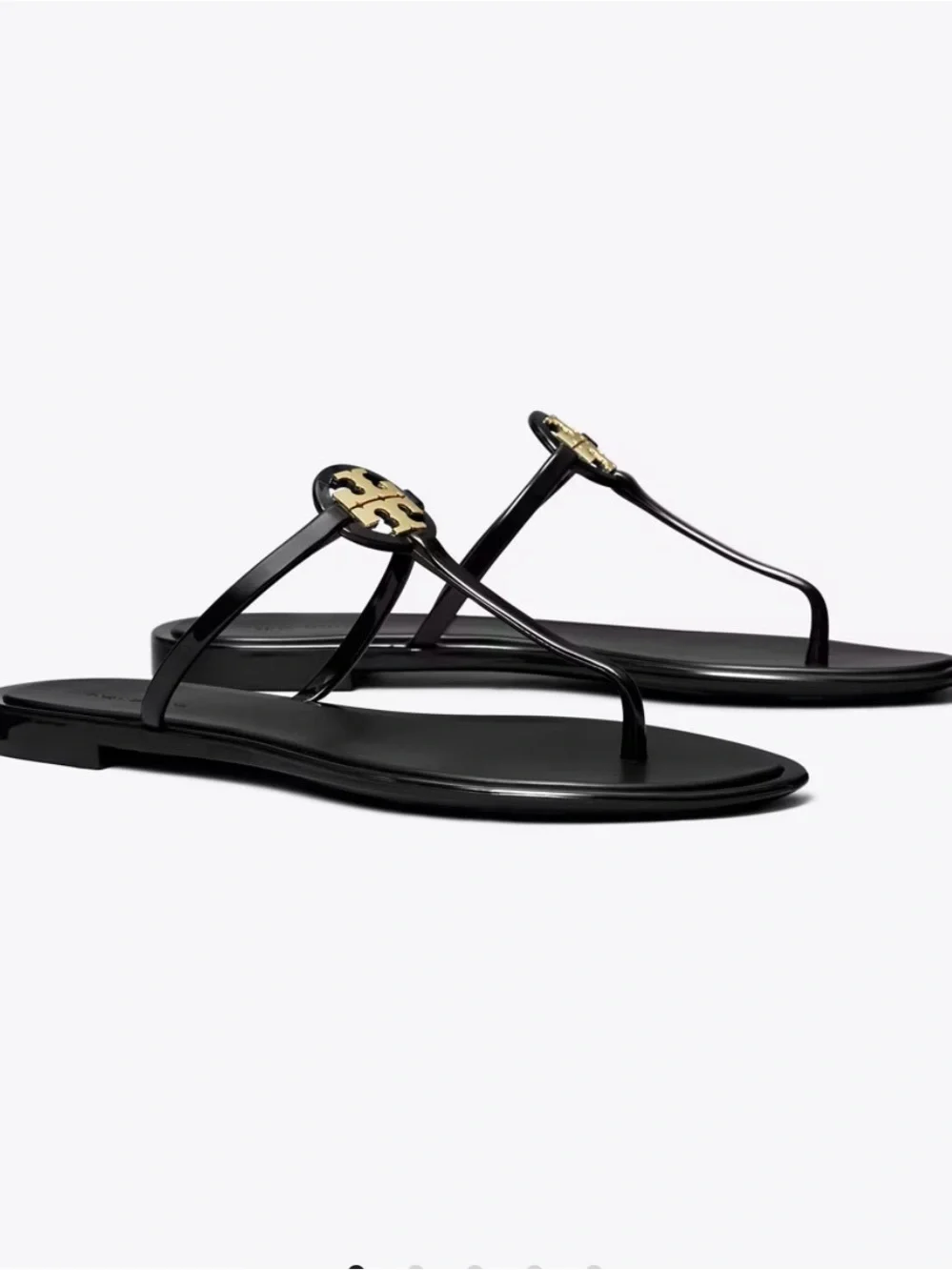 Tory Burch Black Jelly Logo Thong Sandals with Gold Emblem